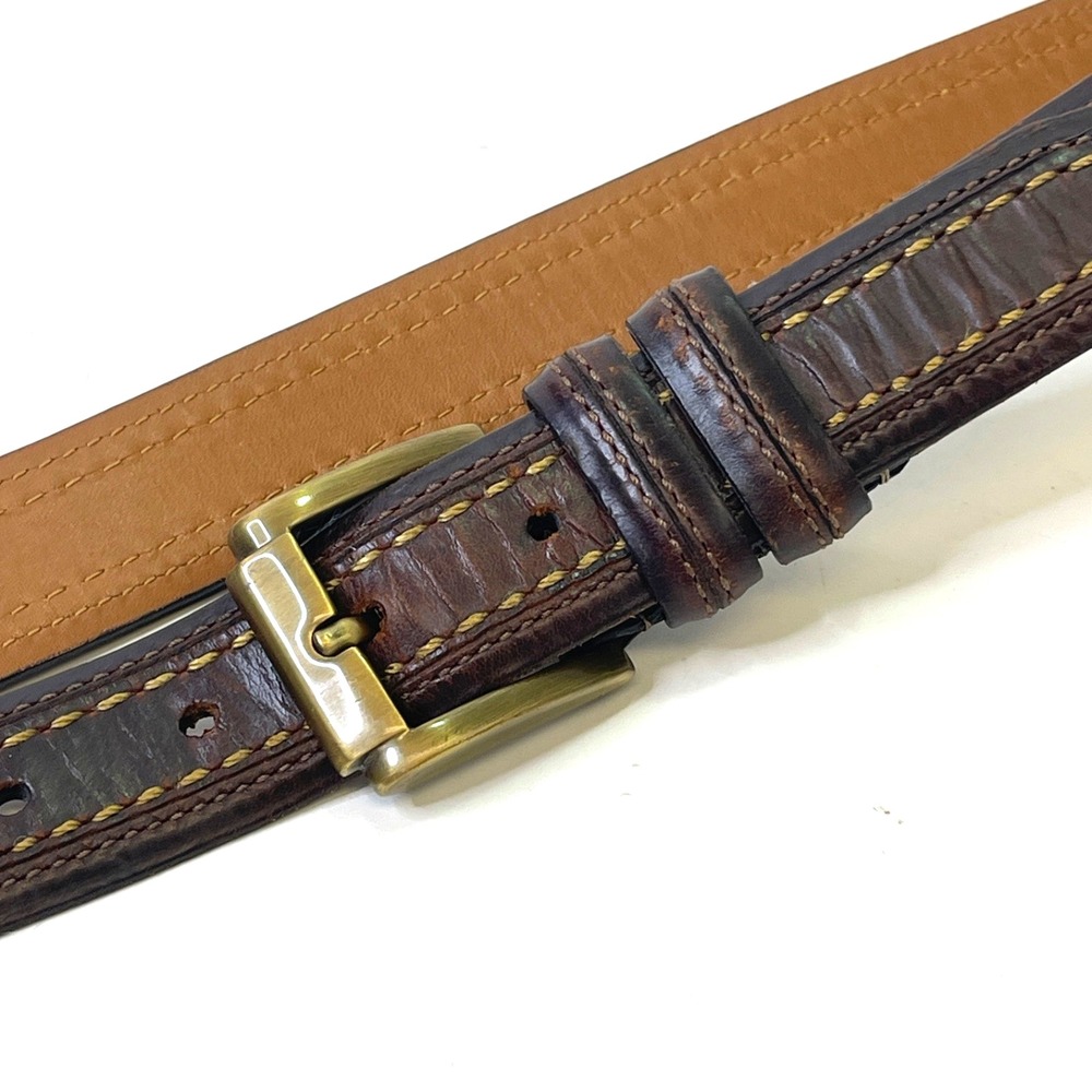 Allen Edmonds Chromexcel Leather Belt Size 44 Men Brown USA Made Stitched
